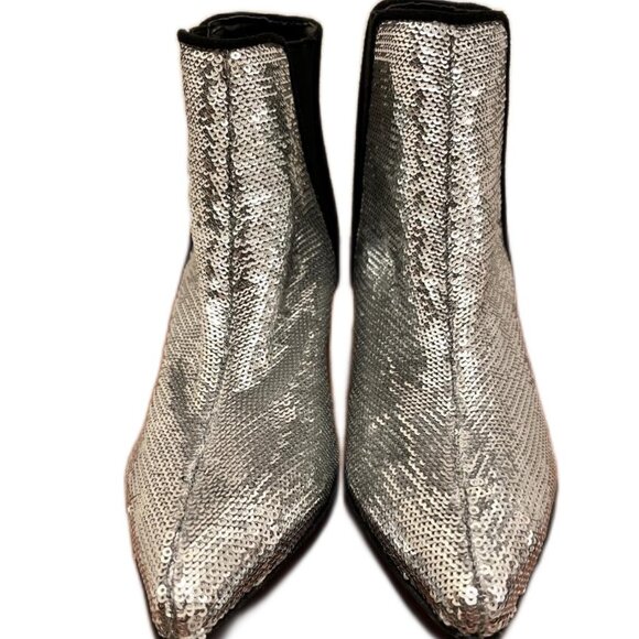 Women's So Me Silver Sequin Party Holiday Ankle Boots New without box size 7 - Picture 4 of 6